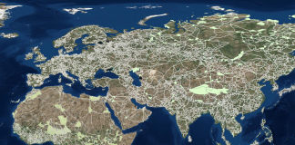As linhas em branco indicam os milhares de corredores, em todos dos continentes, onde poderiam ser criados os corredores ecológicos. Imagem - Divulgação