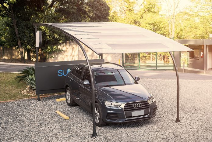 Protótipo do estacionamento solar desenvolvido pela empresa mineira CSEM. Fotos - Divulgação