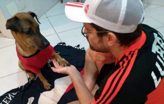 Danilo decidiu rifar ingresso da semifinal da Libertadores para bancar tratamento de câncer de Doce, o seu cachorro vira-lata. Foto - Instagram Danilo - Reprodução