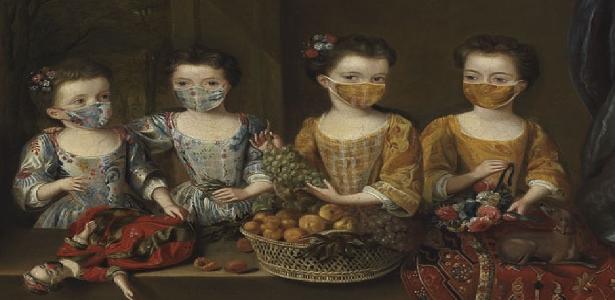 'As filhas de Sir Matthew Decker', de Jan van Meyer, com máscaras Imagem: Museu Fitzwilliam / FME, Cambridge