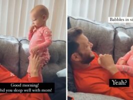 Bebê de 1 ano tenta se comunicar com o pai, que é surdo mudo, usando linguagem dos sinais. Fotos - Tik Tok