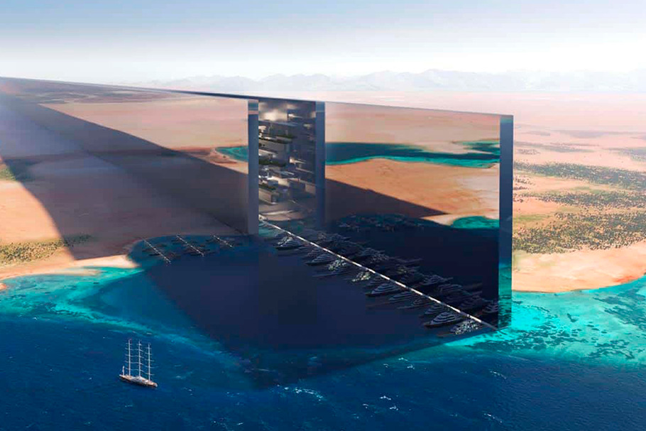 Imagem da futurista The Line, que já começou a ser construída no deserto da Arábia Saudita. Foto - redes sociais