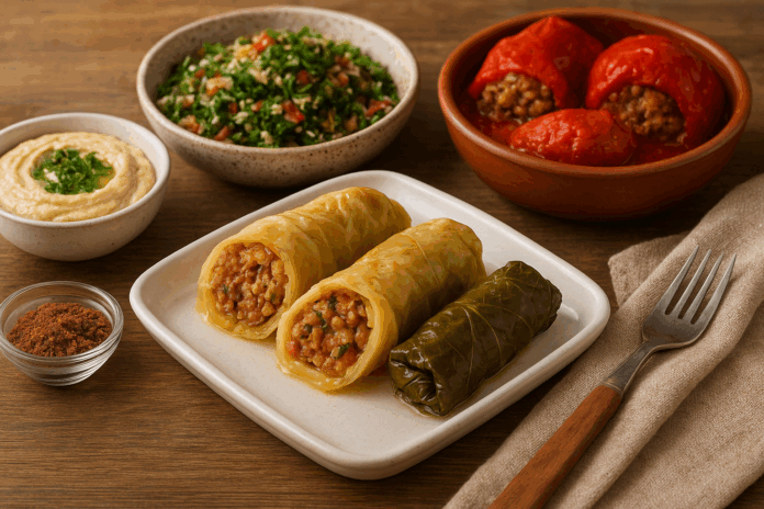 Charutos de repolho e de uva, acompanhados de quibe, pimentão recheado, homus e tabule: tradição sírio-libanesa que ganhou sabor mineiro.