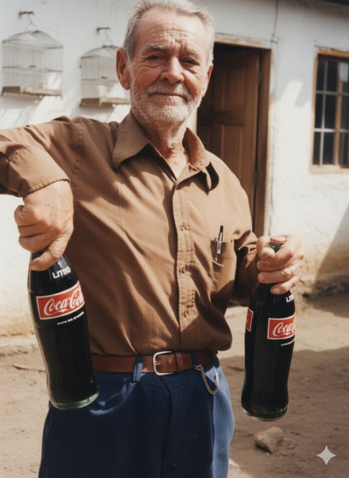 Vovô Nenê não deixava faltar Coca-Cola nos almoços familiares de domingo, para alegria da criançada. Foto - arquivo pessoal