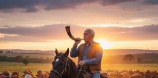 O Velho Osvaldo com seu indefectível berrante. Imagem gerada por IA